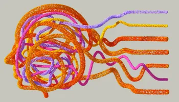 Stylized 3D illustration of a head outlined by furry lines
